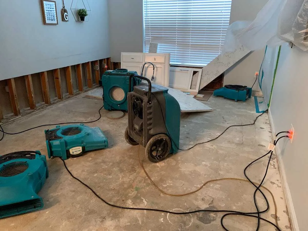Dehumidifier in flood-cut room for Water Damage Restoration in Perry Hall